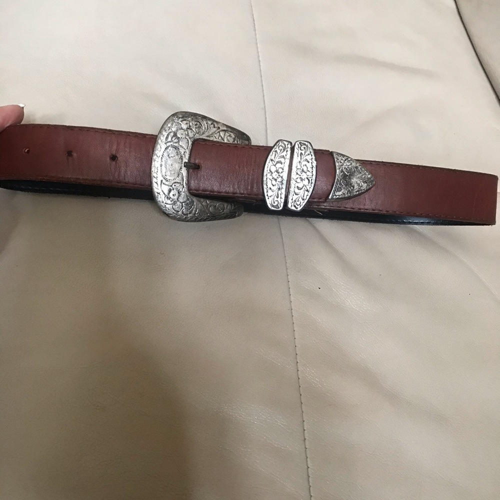 A. Brod Brown Leather Belt With Silver Tri…